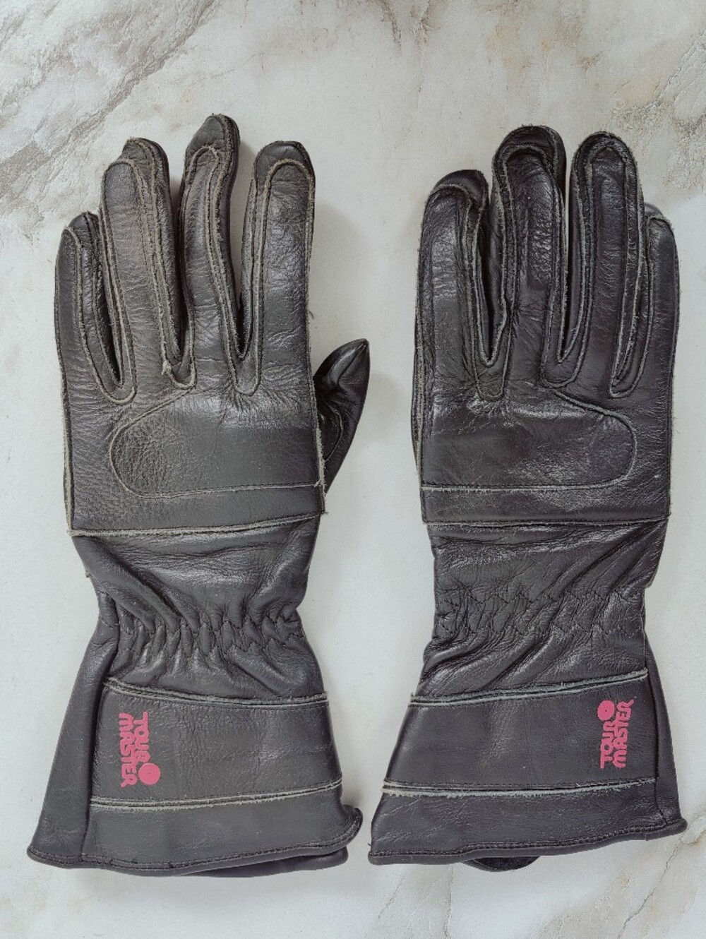 VTG Tour Master Women's Black Leather Studs Motorcycle Gloves, Sz S
